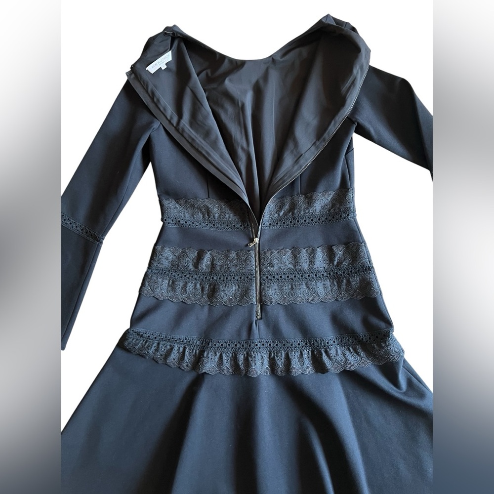 KOBI HALPERIN Preslie Black Lace Detail Bell Sleeve Cocktail Luxury Dress Sz S - Picture 6 of 11